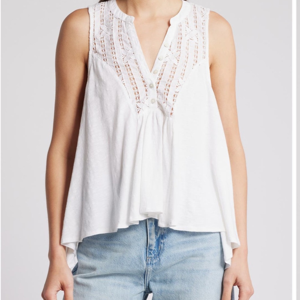 Free People - Lace Yoke Henley Sunkissed Top NWT